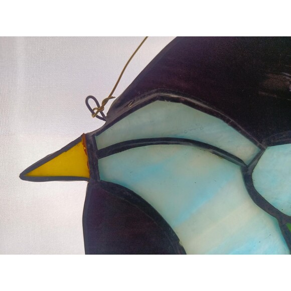 Stained Glass Panel Wall Hanging Window Decor 9 x 11 in Blue Bird Yellow Beak - Picture 10 of 10